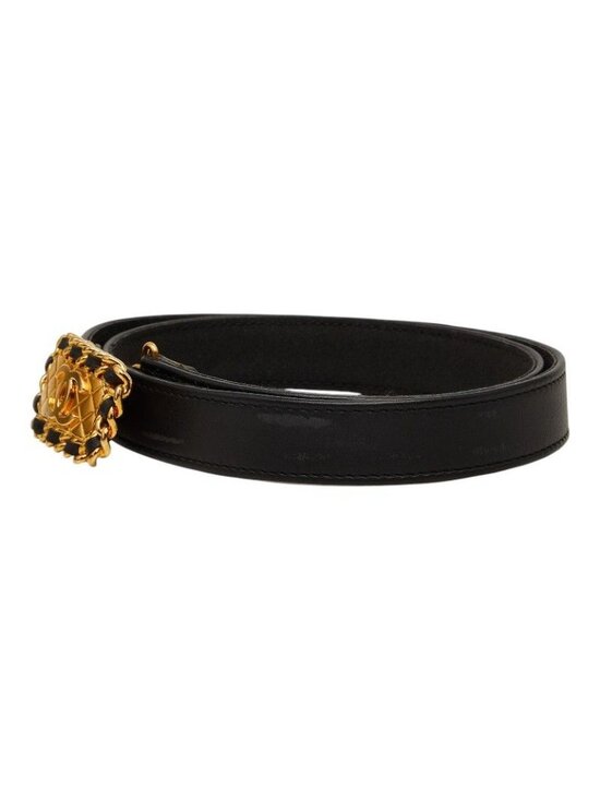 Chanel CC Logo Quilted Belt 70 28 Black Gold Leather main image 5